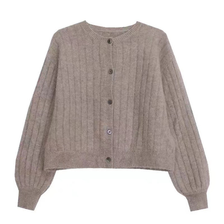 Damen kuschelige Strickjacke mit feiner Rippstruktur und Knopfdetails Drune