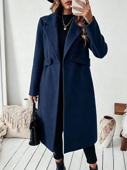 Damen Midilanger Wollmix-Mantel mit Taillenpatte und klassischem Revers Drune