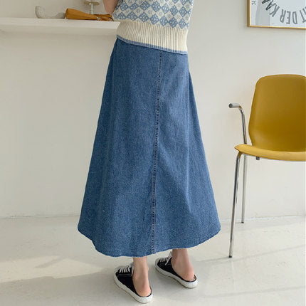Damen Langer Jeans-Culotte-Rock mit hoher Taille, kastiger A-Linien-Silhouette und Eingrifftaschen Drune