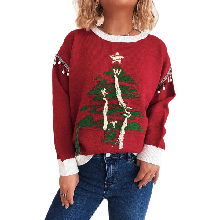 Damen Weihnachts-Pullover mit festlichem Baum-Motiv und edlen Details Drune