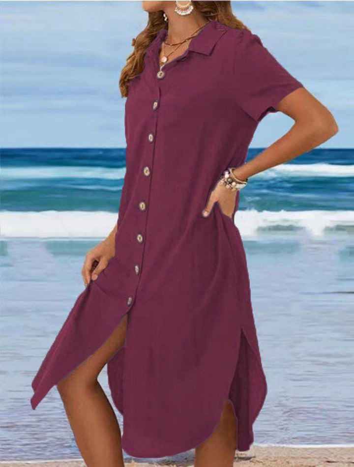 Damen Hemdkleid mit Knopfleiste und Seitenschlitzen Drune
