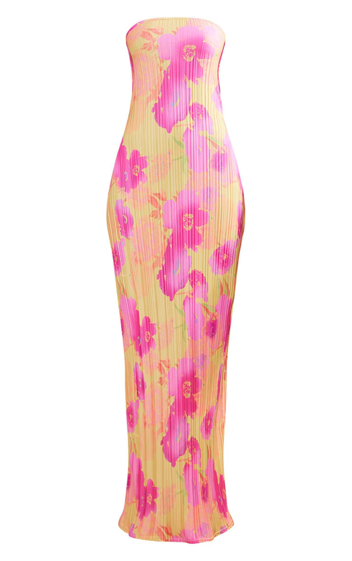 Damen figurbetontes Strapless-Kleid mit floralen Elementen Drune