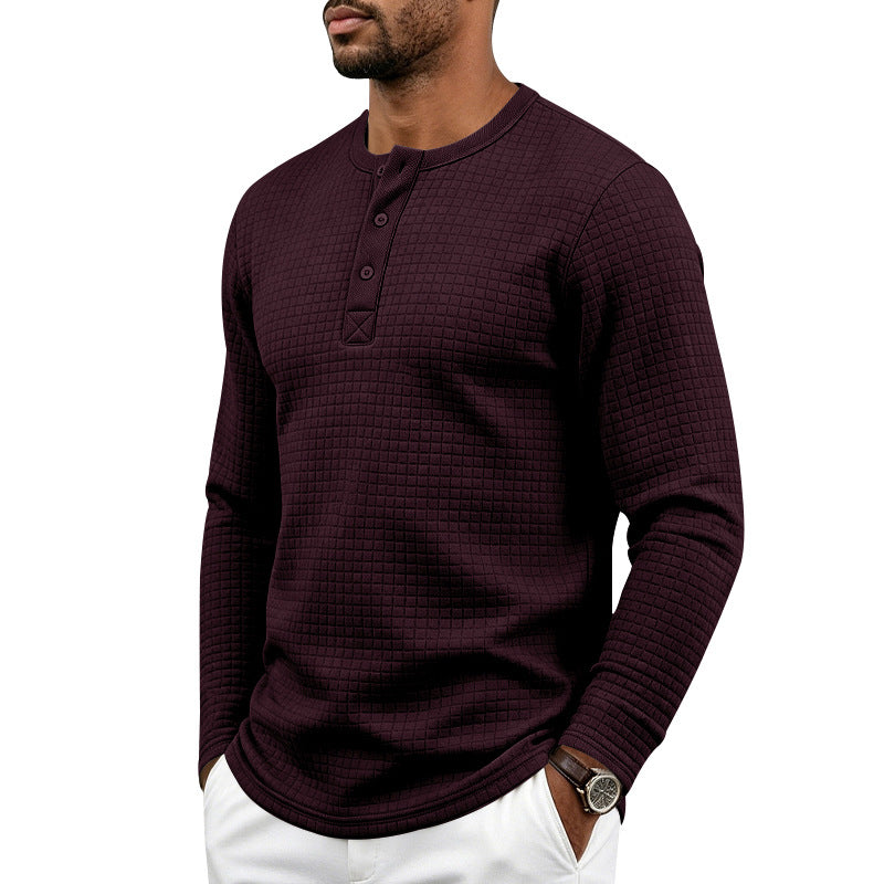 Herren Strukturiertes Waffel-Thermalshirt mit Henley-Knopfleiste und gerundetem Saum Drune