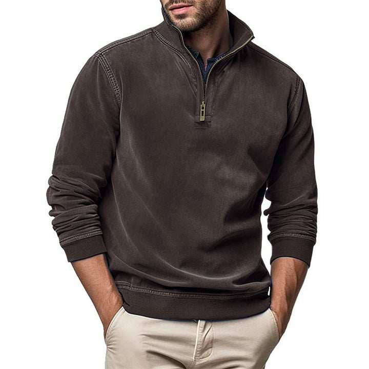 Herren Halbzip Sweatshirt mit Stehkragen und Rippbündchen Drune