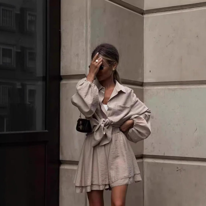 Damen modischer Jumpsuit mit schickem Knoten und lockeren Ärmeln Drune