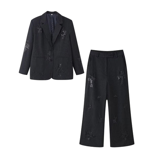 Damen nan legerer Ein-Knopf-Blazer im Nadelstreifen mit floraler Pailletten-Applikation Drune