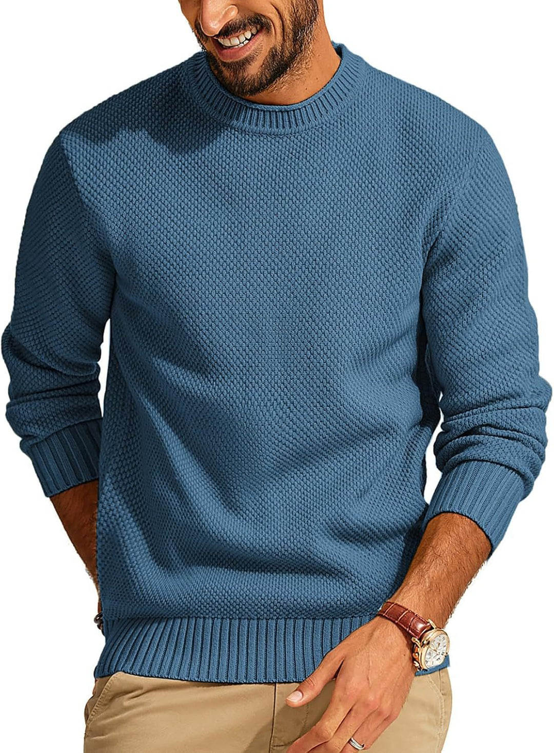 Herren Waffelstrick-Pullover mit Rundhalsausschnitt Drune