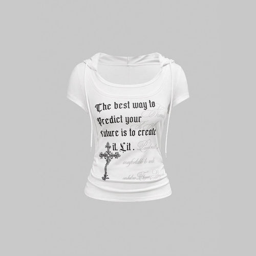 Damen Kapuzen-T-Shirt mit einzigartigem Schriftzug Drune