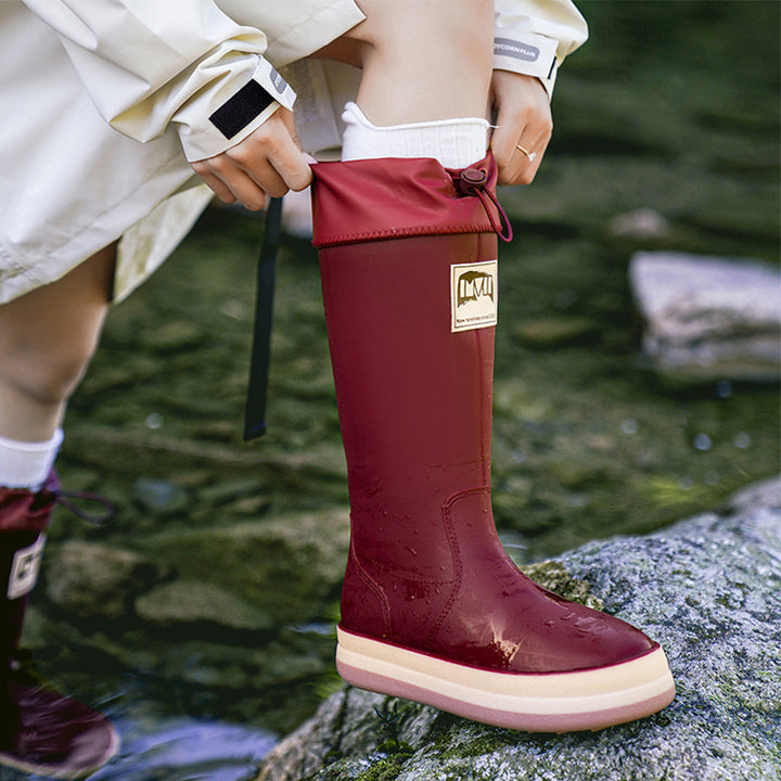 Damen kniehohe wasserdichte Gummistiefel mit verstellbarem Kordelabschluss Drune