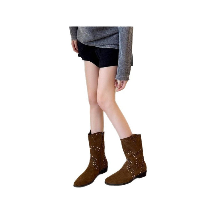 Damen Western-Ankleboots aus Veloursleder mit Nietenbesatz und seitlichem Reißverschluss Drune