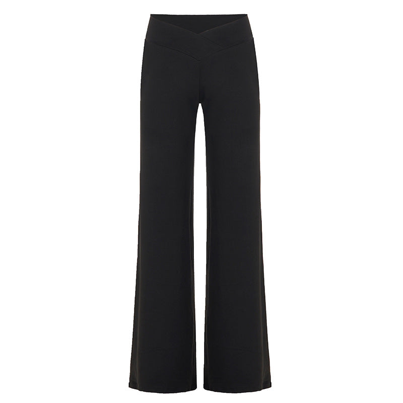 Damen Weite Palazzo-Hose mit V-Bund, Stretch-Jersey und hoher Taille Drune
