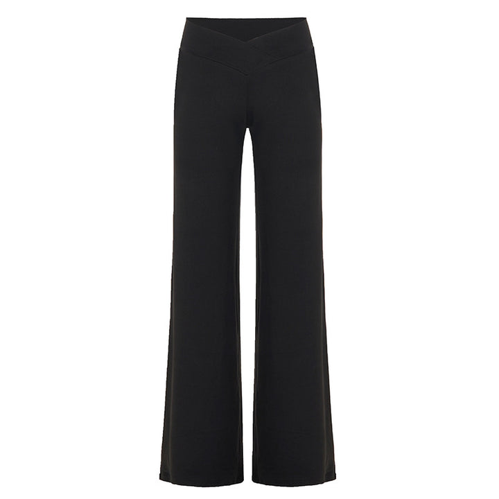 Damen Weite Palazzo-Hose mit V-Bund, Stretch-Jersey und hoher Taille Drune