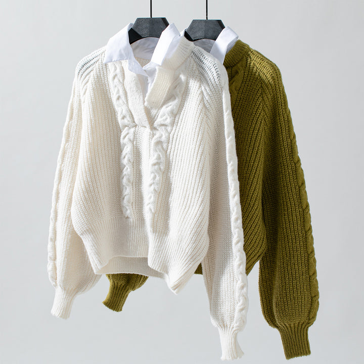 Damen Strickpullover mit stylischem Kragen Drune