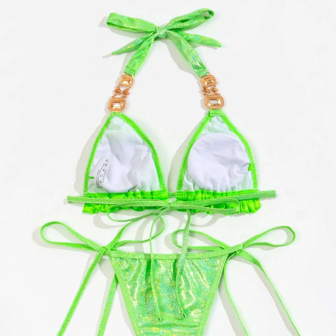Damen Triangel-Bikini mit glitzernden Details und Raffungen Drune