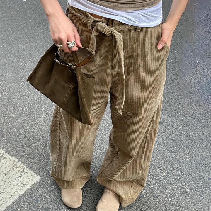 Damen Weit geschnittene Cordhose mit Taillengürtel und angenehmem Tragegefühl Drune