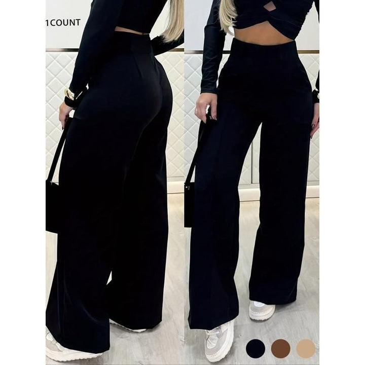 Damen Hochtaillierte weite Palazzo-Hose mit Bügelfalte Drune