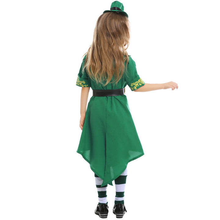Mädchen Kostüm als irischer Leprechaun mit Hut und Schürze Drune
