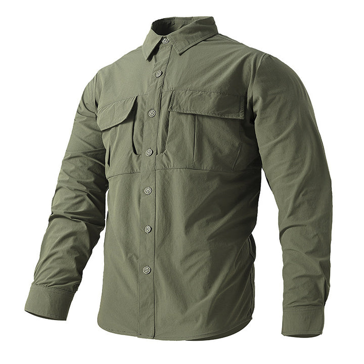 Herren Leichte Hemdenjacke im Utility‑Stil mit aufgesetzten Brustklappen und Knopfleiste Drune