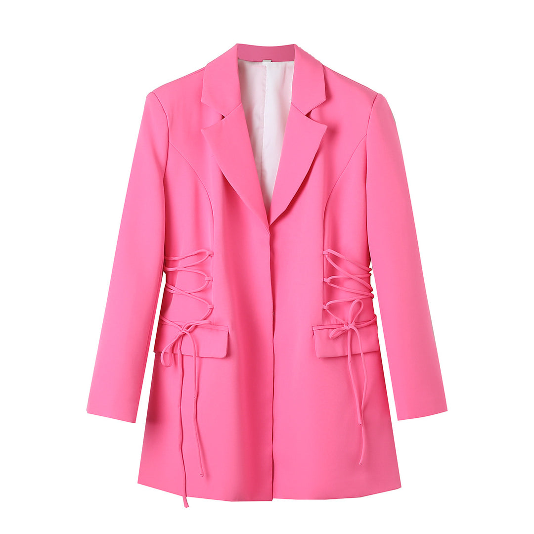 Damen nan taillierter Longblazer mit seitlicher Schnürung und Pattentaschen Drune