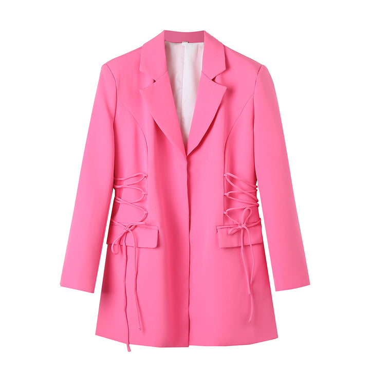 Damen nan taillierter Longblazer mit seitlicher Schnürung und Pattentaschen Drune