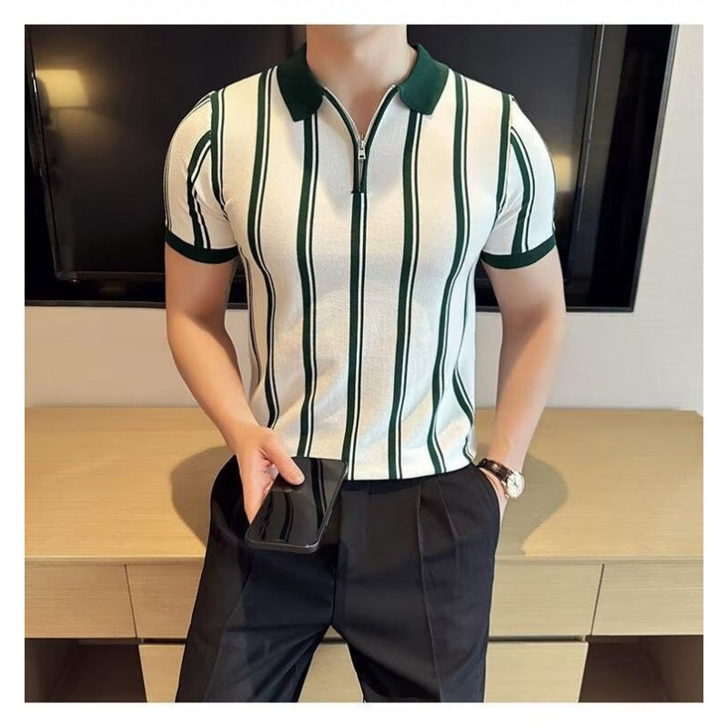Herren Sportliches Poloshirt mit Reißverschluss und Streifen Drune