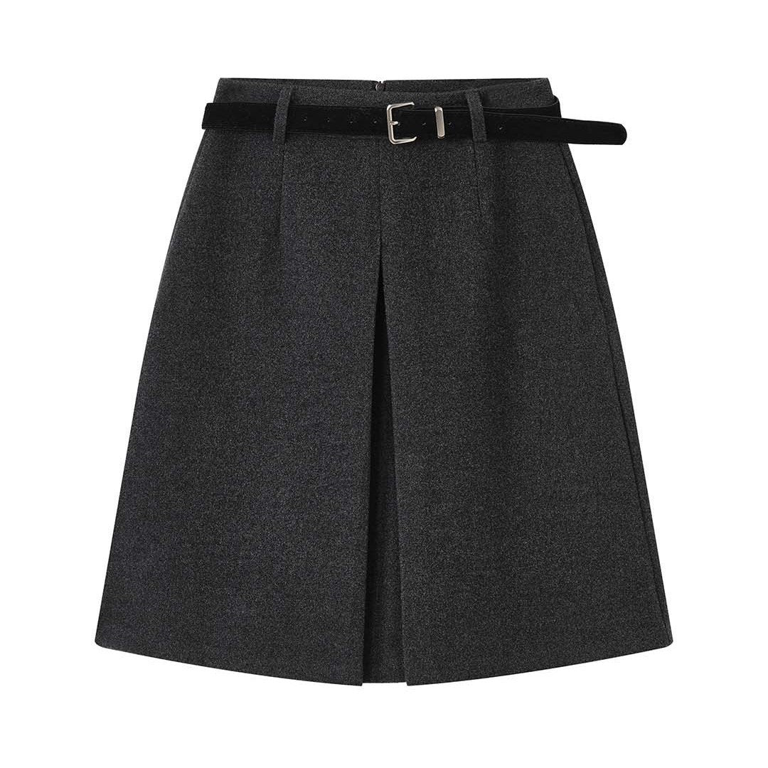 Damen Wollmix-Midirock mit Kellerfalte und taillennahem Schnitt Drune