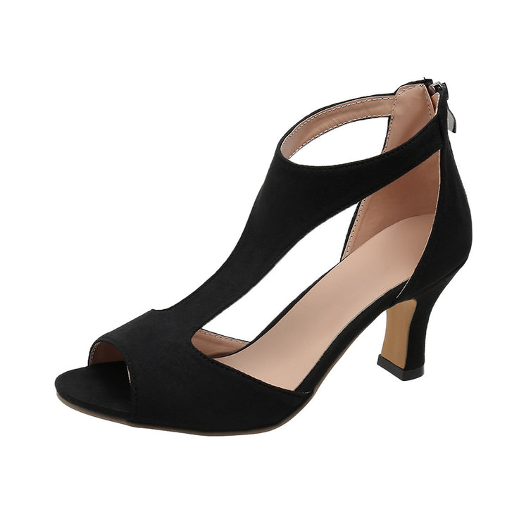 Damen nan elegante T‑förmige Riemchen Pumps mit offenem Zehenbereich, Rückreißverschluss und mittelhohem Stilettoabsatz Drune