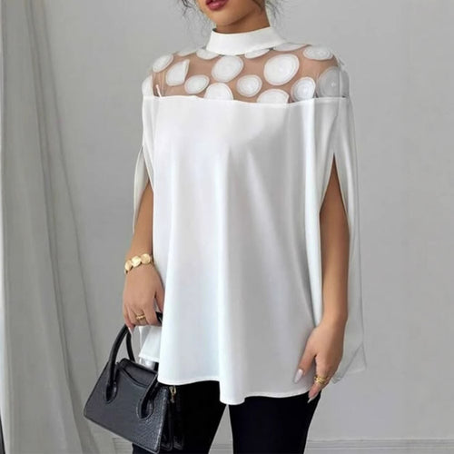 Damen nan weit geschnittene Bluse mit transparentem Rundapplikationseinsatz und Capeärmeln Drune