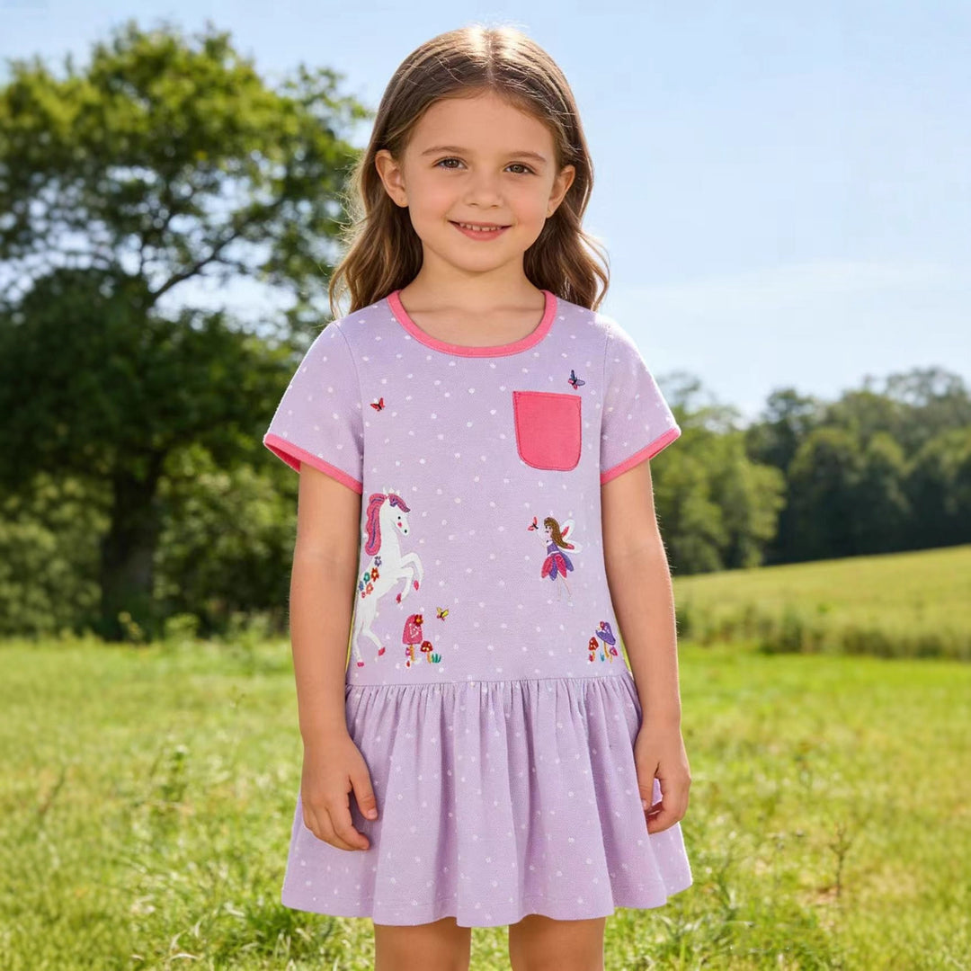 Mädchen Freizeitkleid mit zauberhaften Einhorn- und Feenapplikationen Drune