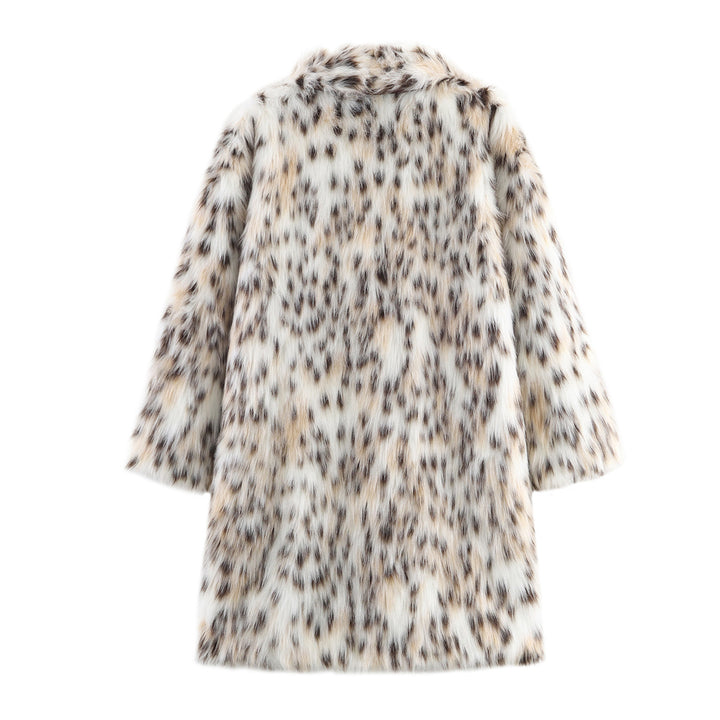 Damen Midimantel aus Kunstfell mit Leoparden‑Print, oversized Schnitt und Schalkragen Drune