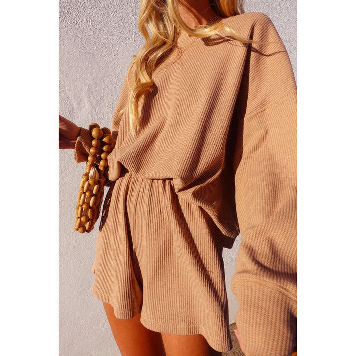 Damen Casual Oversized Sweatshirt und Shorts Set Drune