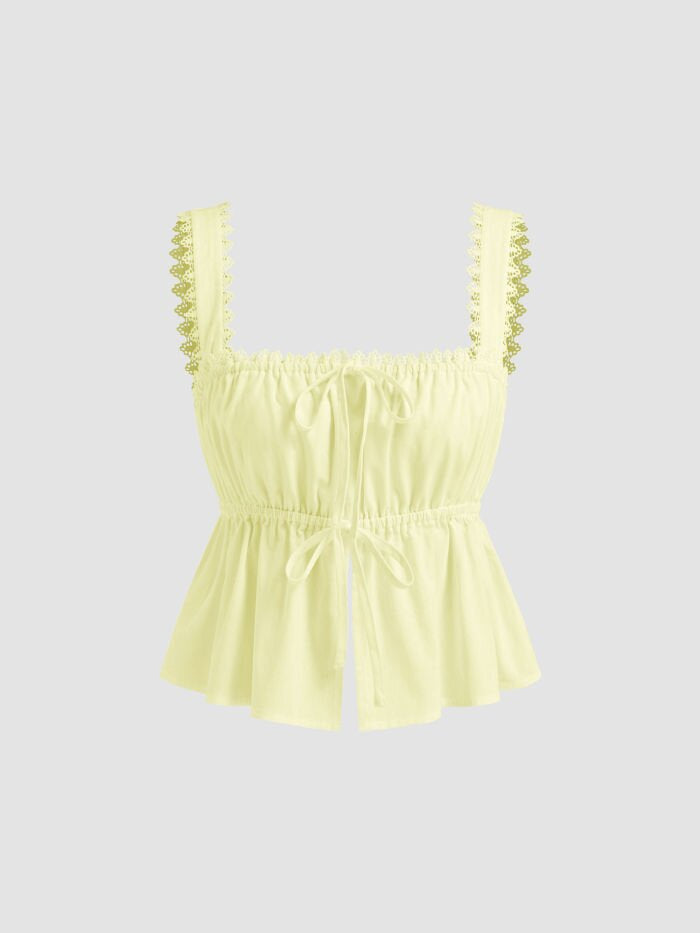 Damen luftiges Crop-Top mit verstellbarem Kordelzug und Rüschendetails Drune