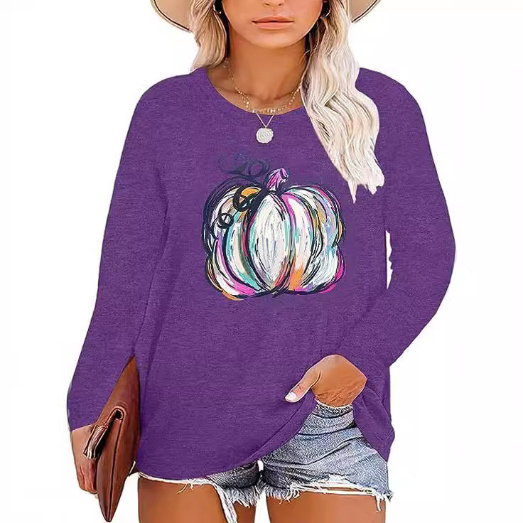 Damen Langarmshirt mit herbstlichem Kürbis-Motiv Drune