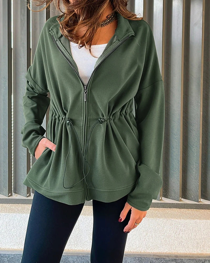 Damen Kapuzenjacke mit Taillen-Zugband, Reißverschluss und Eingrifftaschen Drune