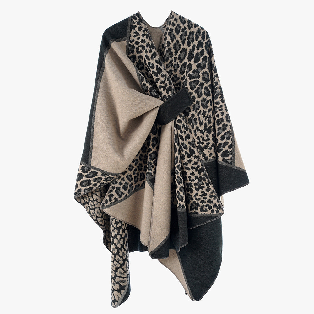 Damen Reversibles Feinstrick‑Cape mit tonalem Leo‑Jacquard und Gurtführung Drune