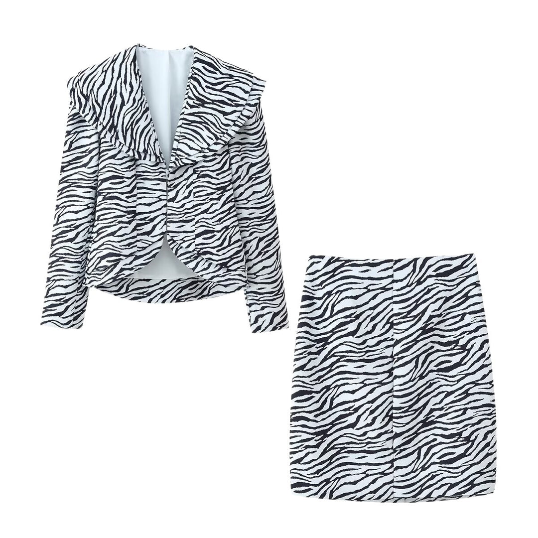 Damen Kurzblazer mit übergroßem Schalkragen und Zebra-Print Drune