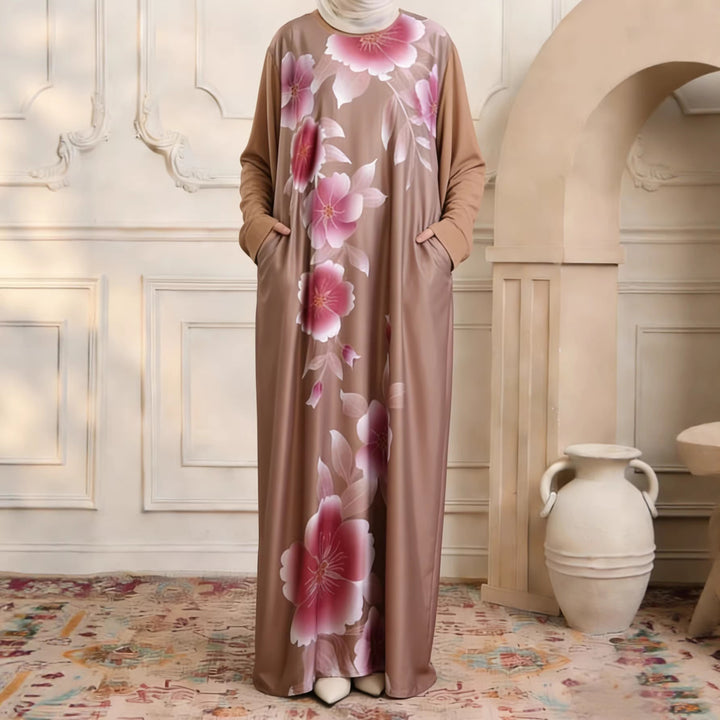 Damen Maxikleid im Kaftan-Stil mit handbemaltem Blumenprint Drune
