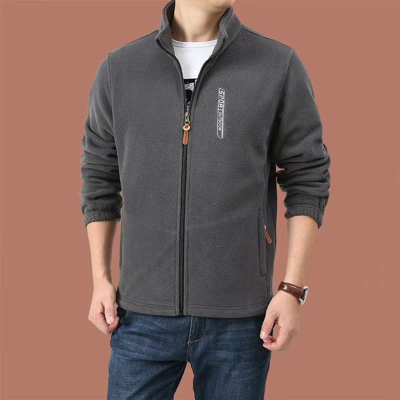 Herren Fleecejacke mit durchgehendem Reißverschluss, Stehkragen und Eingrifftaschen Drune