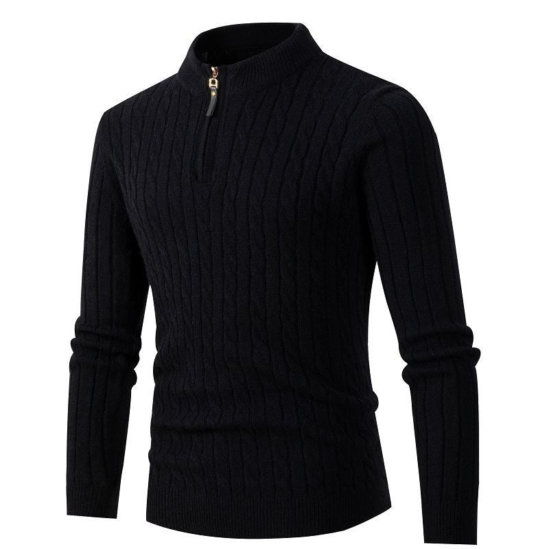 Herren Feiner Zopfstrick‑Halbzip‑Mockneck‑Pullover Drune