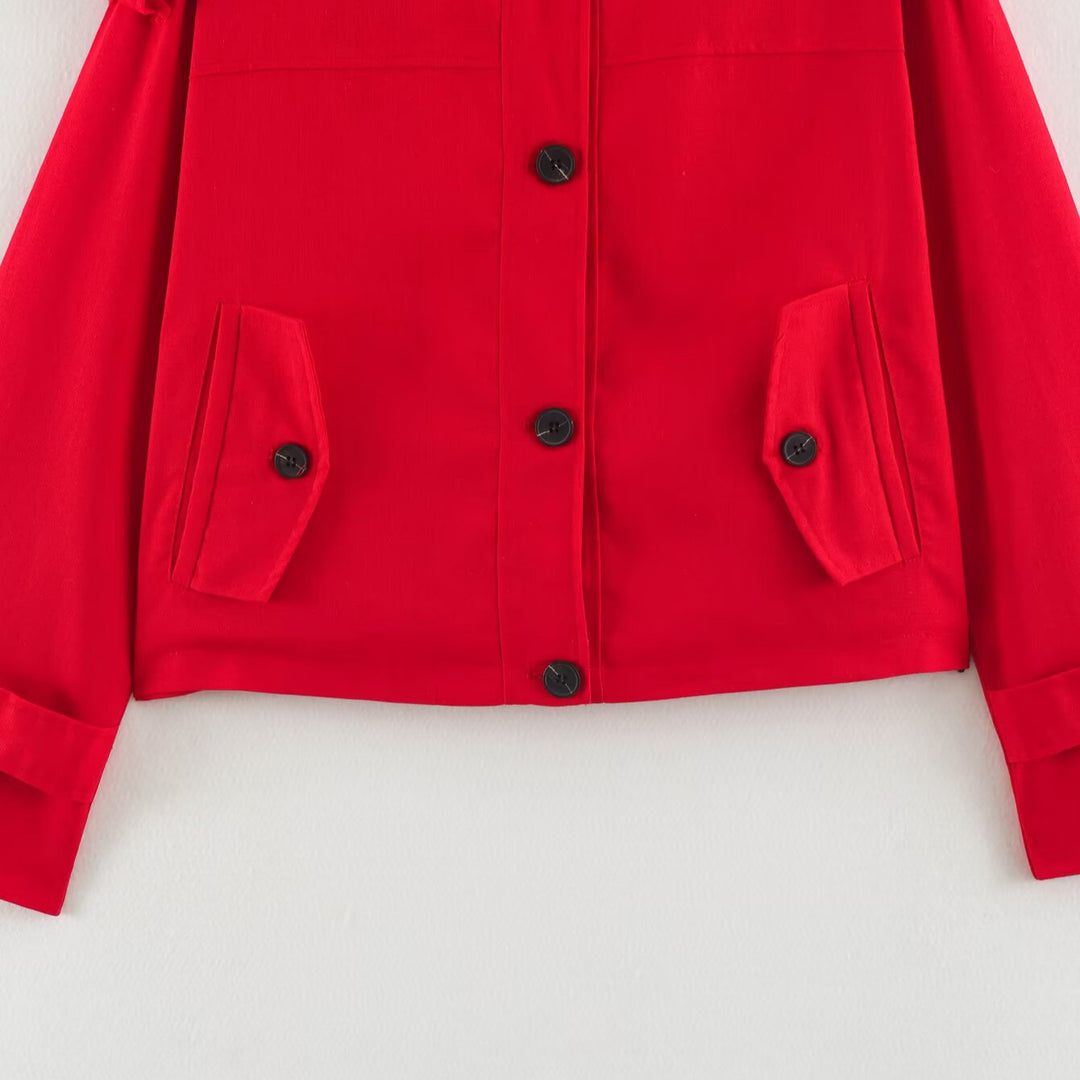 Damen Kurzjacke im Utility-Stil mit Stehkragen und Schulterpatten Drune