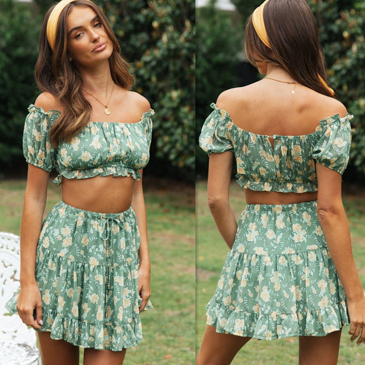 Damen Zweiteiliges Outfit mit voluminösen Rüschen und floralem Design Drune
