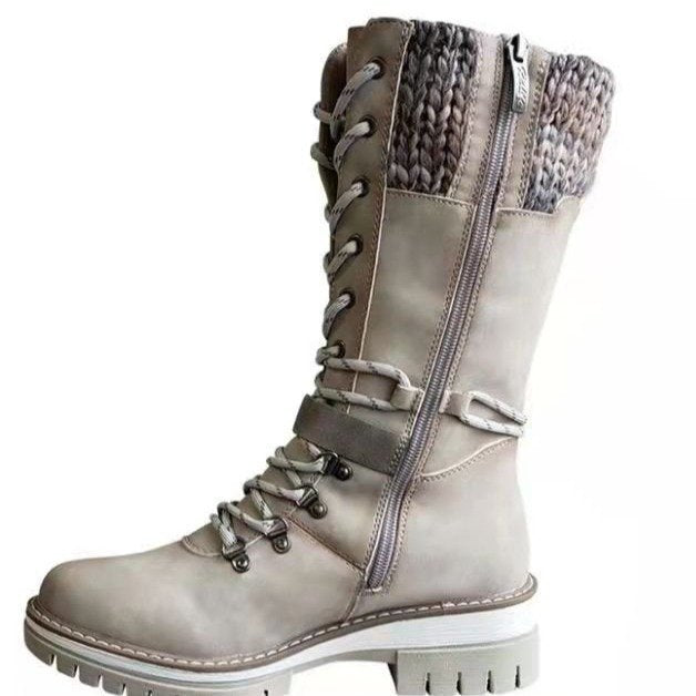 Damen nan hoher Schnürstiefel mit Strickbündchen, robuster Profilsohle und seitlichem Reißverschluss Drune