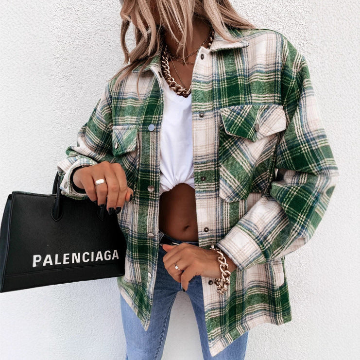 Damen Karierte Overshirtjacke mit lässigem Schnitt und praktischen Taschen Drune