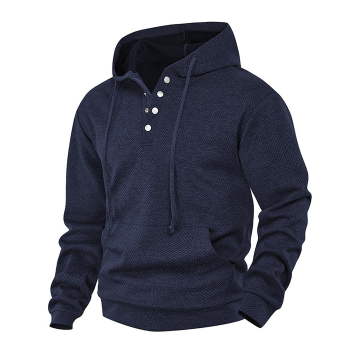 Herren Kapuzenpullover mit Henley-Knopfleiste, Strukturstrick & Kängurutasche Drune