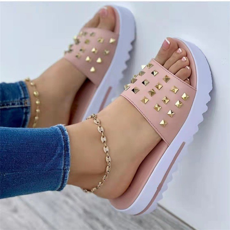 Damen nan Nieten-Pantolette mit gepolstertem Komfortfußbett und profiliertem Flatform-Absatz Drune