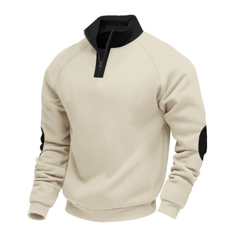 Herren nan Halbzip-Fleecepullover mit hohem Stehkragen und kontrastierenden Ellenbogenpatches Drune
