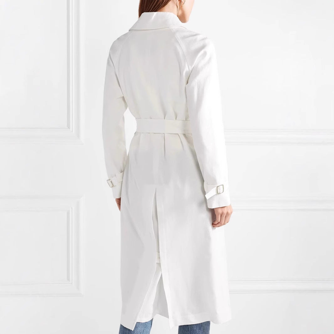 Damen Midilanger Einreihiger Trenchcoat mit Sturmlasche und verstellbaren Manschetten Drune