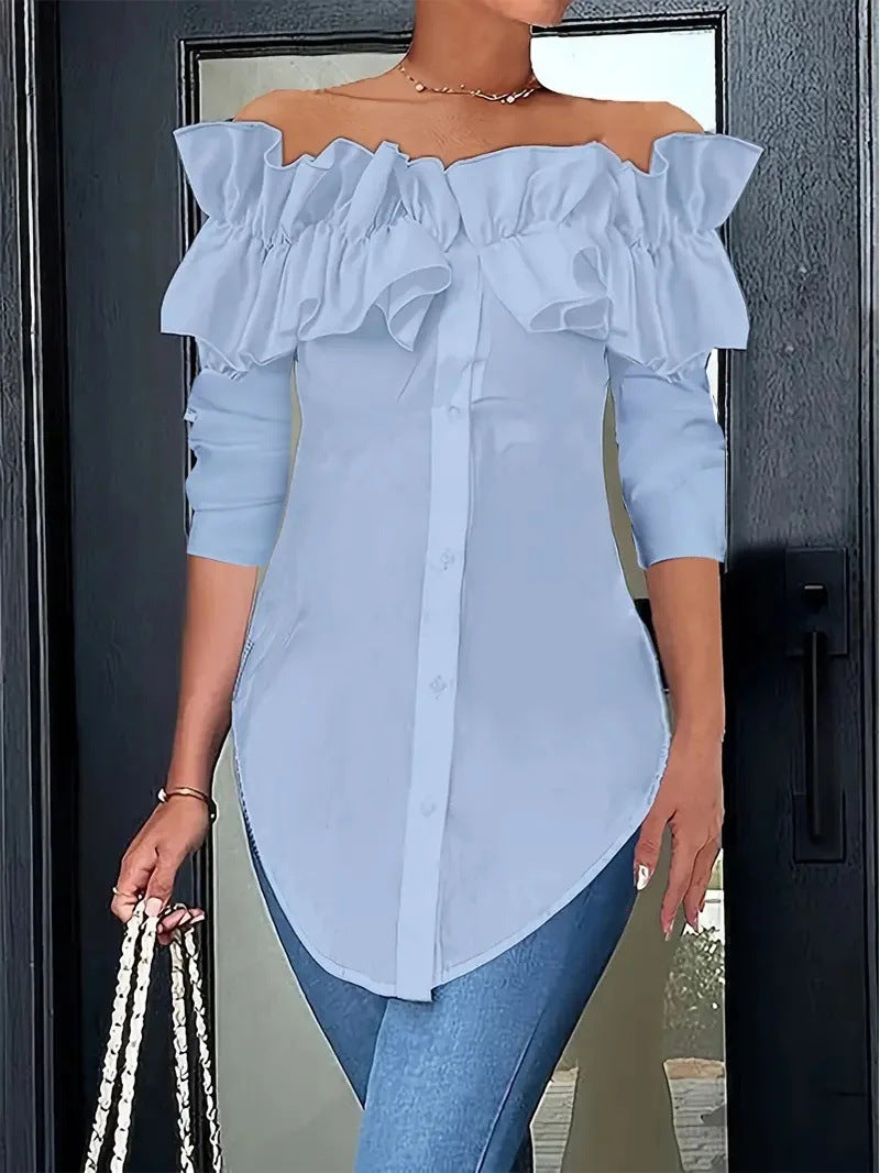 Damen Bluse mit raffinierten Rüschendetails und modischem Off-Shoulder Schnitt Drune