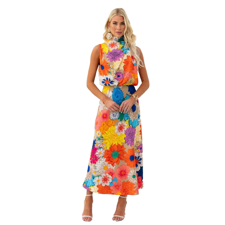 Damen Sommerliches Maxikleid mit floralen Akzenten und elegantem Schnitt Drune