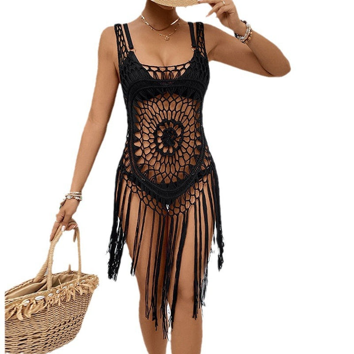 Damen Häkelstrandkleid mit dekorativen Fransen und offenem Schnitt Drune